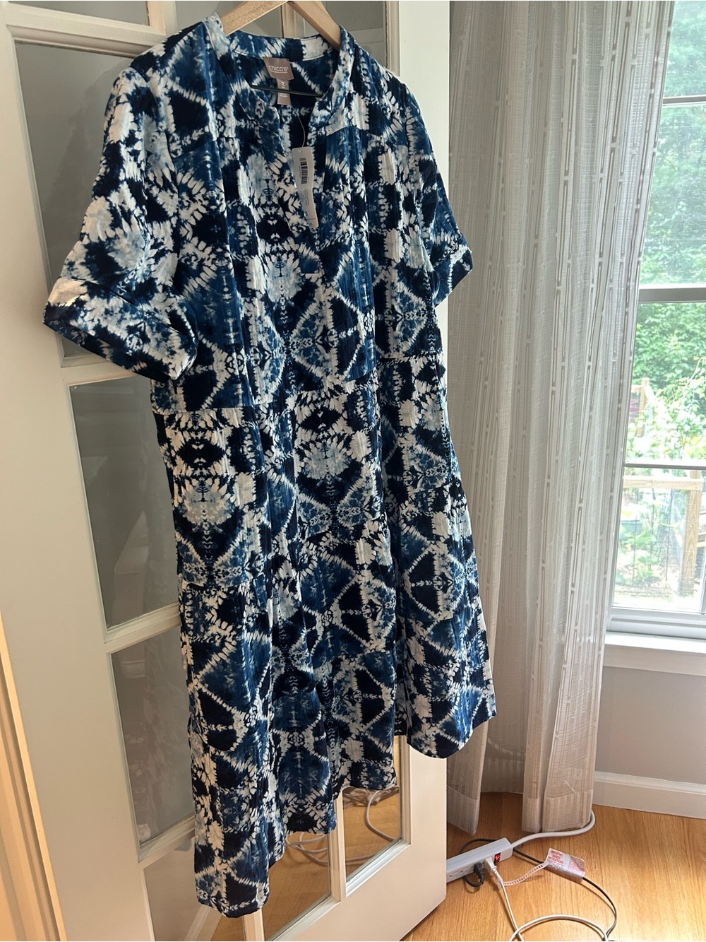 Chico's Blue and White Tie-Dye Gauze Midi Dress - Picture 3 of 9